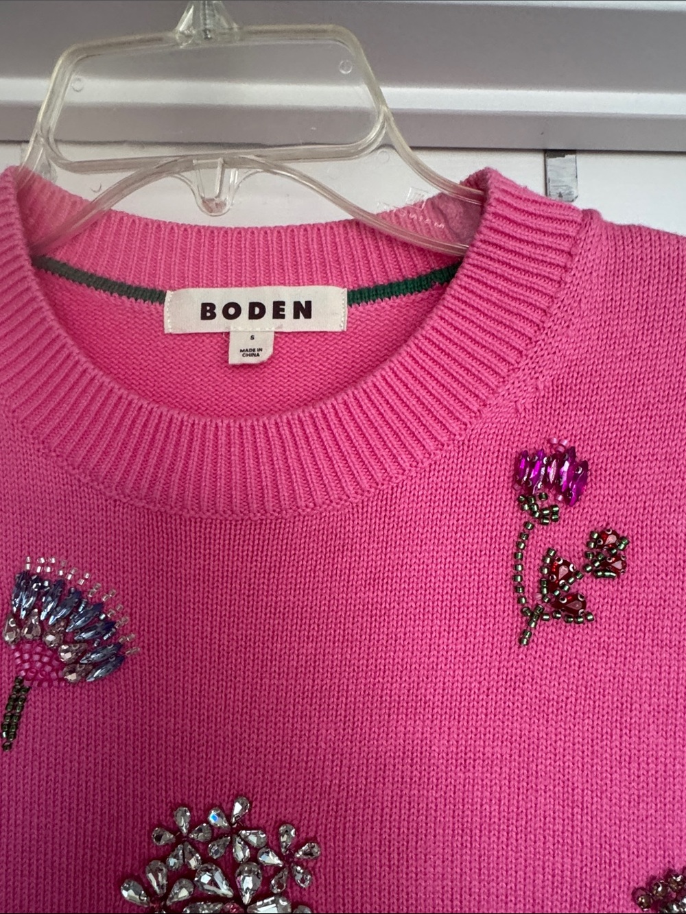 Boden Bright Pink Beaded Floral Knit Tee - Picture 4 of 6